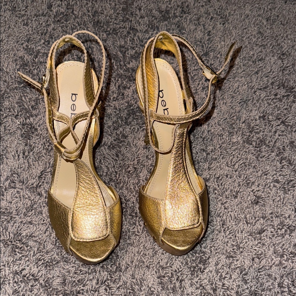Bebe Metallic Gold Heeled Sandals